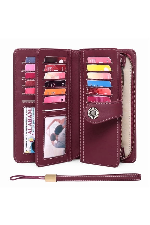 Wallets for Women Trifold Wristlet Wallets Large Capacity RFID Blocking Ladies Purse Credit Card Holder