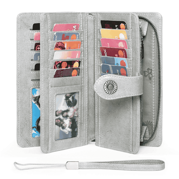 FALAN MULE Women Leather Wallet Large Capacity Bifold RFID Blocking Card Holder with Zipper Coin Pocket