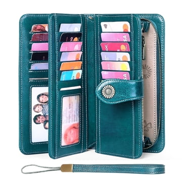 FALAN MULE Women Leather Wallet Large Capacity Bifold RFID Blocking Card Holder with Zipper Coin Pocket