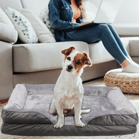 FALEXO Extra Large Orthopedic Foam Dog Bed with Heavy Duty Dog Toy Gray