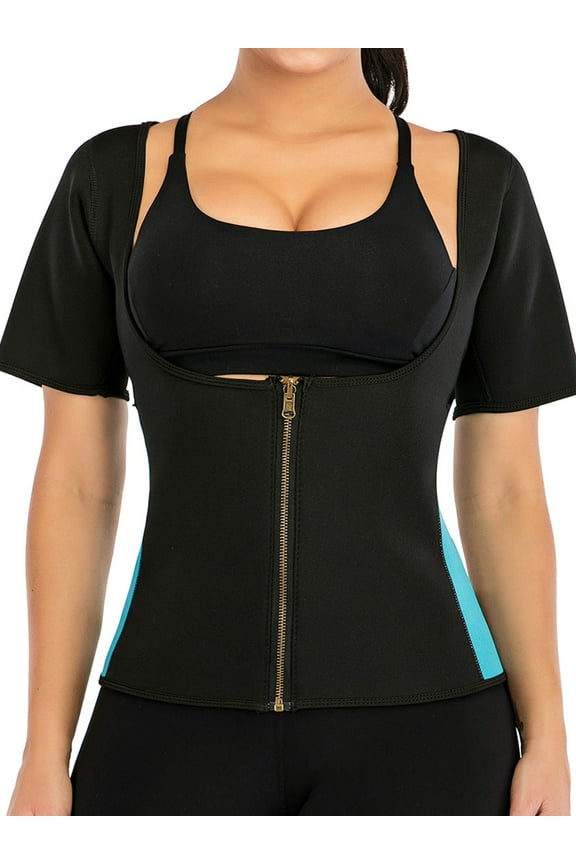 Neoprene Sweat Waist Trainer Zipper Sauna Vest Slimming Tummy Control Short sleeve Weight Loss Body Shaper