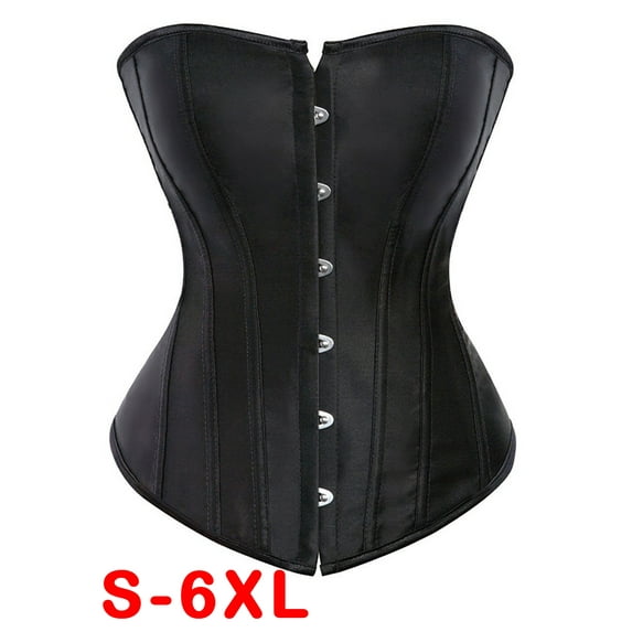 FALEXO Plus Size Womens Satin Sexy Boned Corset Shapewear Lace Up Overbust Waist Cincher Bustier Bodyshaper Top White Black