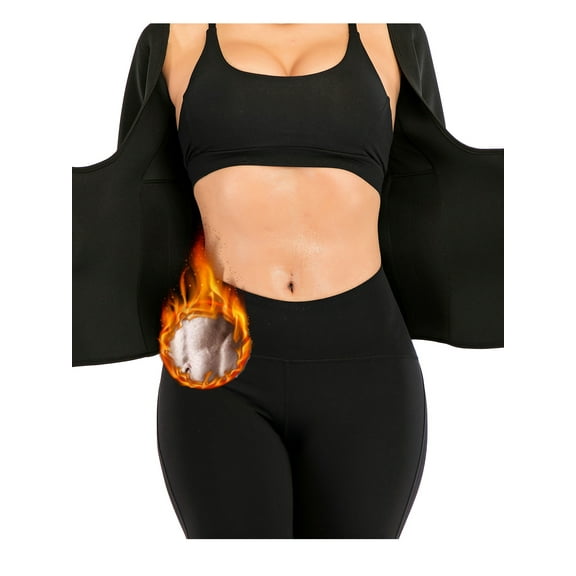 FALEXO Women Sauna Body Shaper Sweat Suit Sleeve Zipper Neoprene Slimming Workout Vest Waist Trainer Top