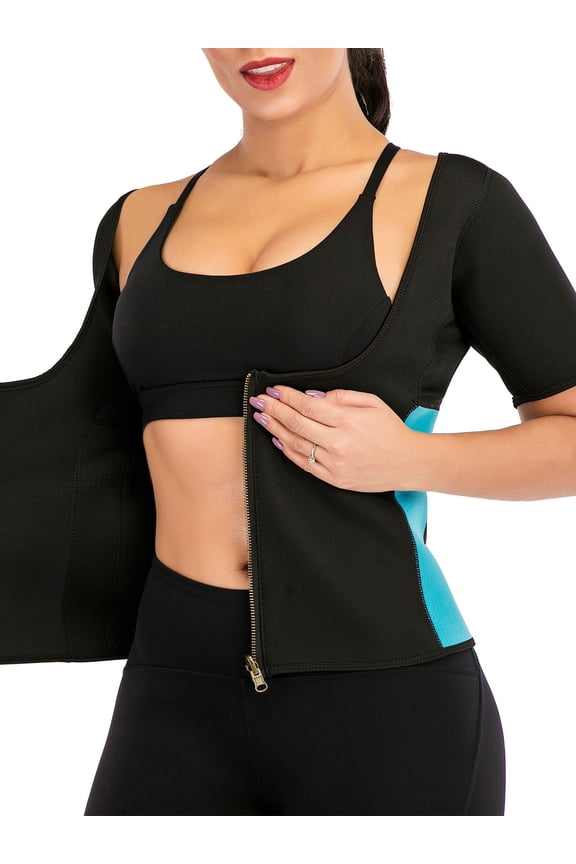 Women Sweat Neoprene Waist Trainer Vest Short sleeve Slimming Sauna Vest Tummy Control Body Shaper for Weight Loss