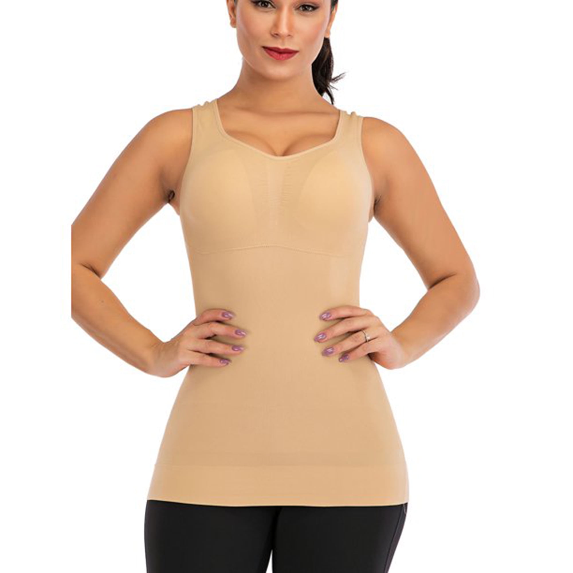 FALEXO Women's Shapewear Tank Tops Slimming Padded Seamless Compression Body  Shaper Top Plus Size 