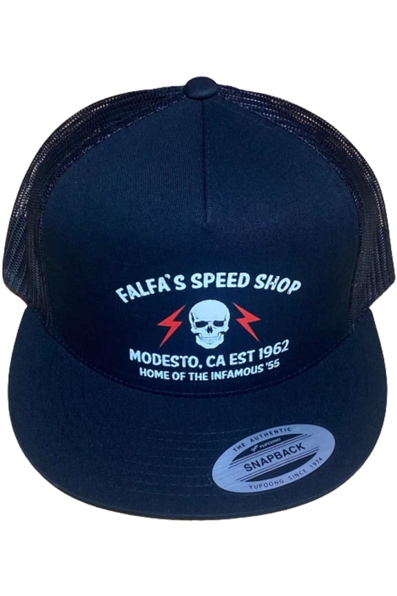 FALFA SPEED SHOP/American Graffiti Flat Bill Truckers Hat Black Hot Rods Drag Racing