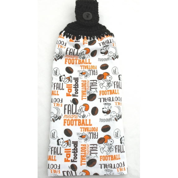 FALL FOOTBALLS - HANDMADE CROCHET TOP HANGING KITCHEN TOWEL