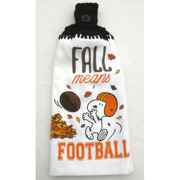 FALL MEANS FOOTBALL - FALL LEAVES - HANDMADE CROCHET TOP HANGING KITCHEN TOWEL