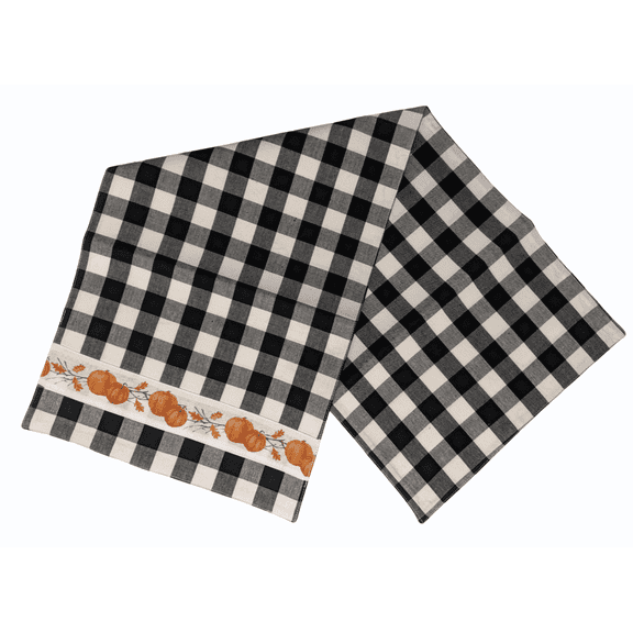 FALL PUMPKINS Black Check Table Runner, 13" x 36", by The Country House