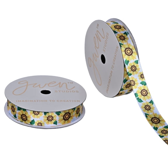 Gwen Studios 5/8" Fall Sunflowers Grosgrain Ribbon, 3 Yards