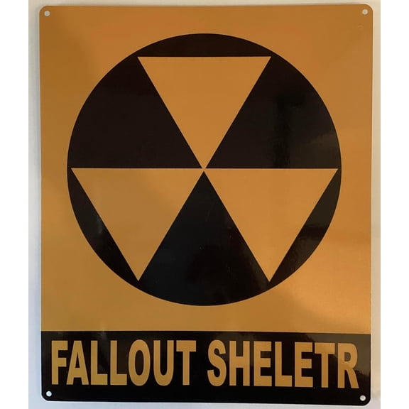 FALLOUT SHELTER SIGN (DARK YELLOW,ALUMINIUM, SIZE 10X12 INCH, RUST FREE)
