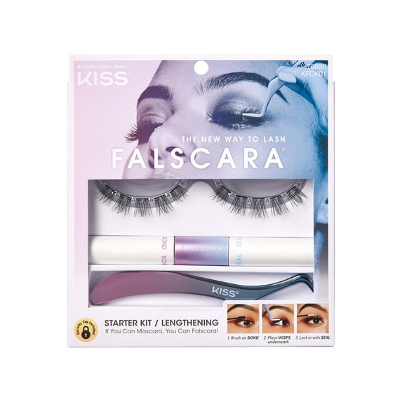 KISS FALSCARA Complete DIY Eyelash Extensions Starter Kit, Lengthening Wisps, 12 Ct.