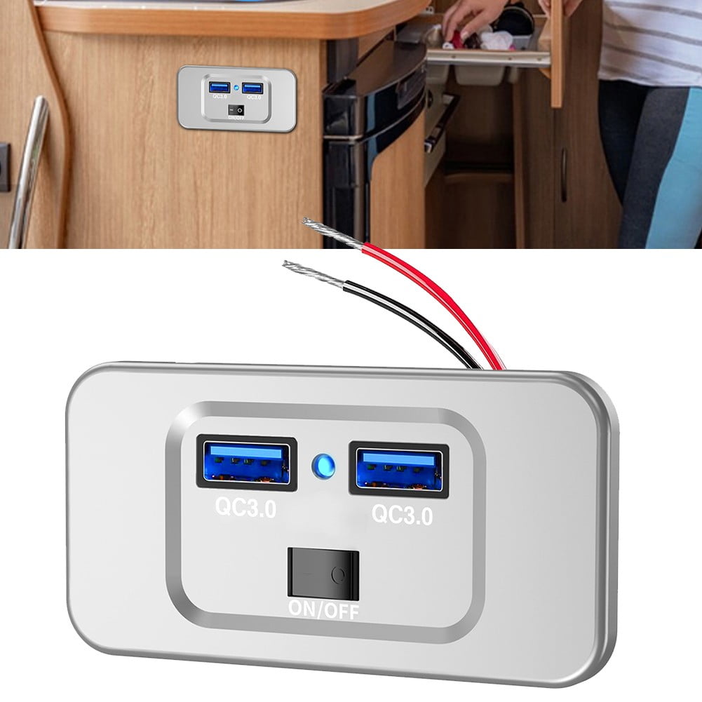 FALYEE 12V24V QC 3.0 Dual USB Car Fast Charger Socket Power Outlet Panel Mount