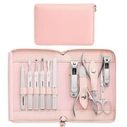FAMILIFE Manicure Set Professional Manicure Kit Nail Kit - 11PCS Gifts For Her Nail Clippers Manicure Kit for Women Pedicure Kit Stainless Steel Nail Set Nail Care Kit Pink Leather Case Travel Kit