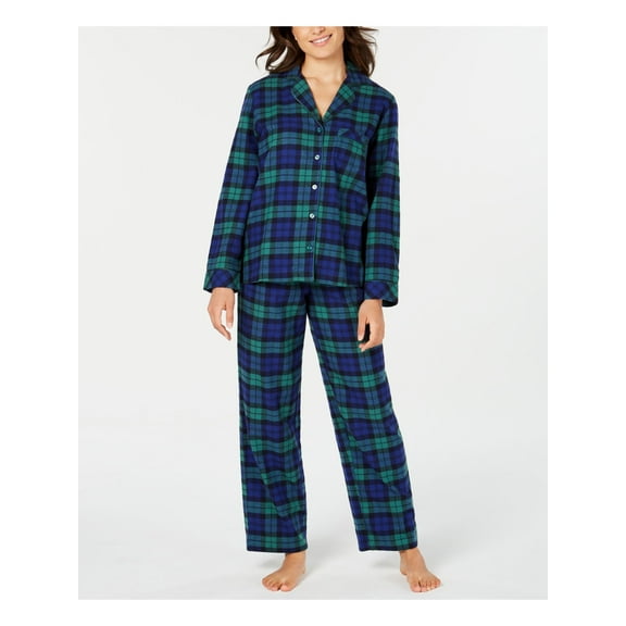 FAMILY PJs Intimates Green Flannel Set Plaid Sleepwear Pajamas M