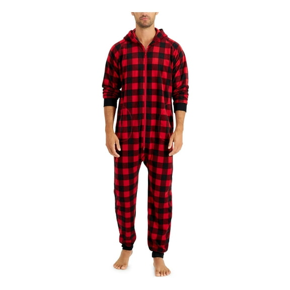 FAMILY PJs Intimates Red Rib-Knit Cuffs Check Holiday M