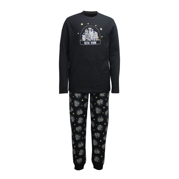 FAMILY PJs Sets Black Graphic Long Sleeve Crew Neck T-Shirt Lounge Sleepwear Size L