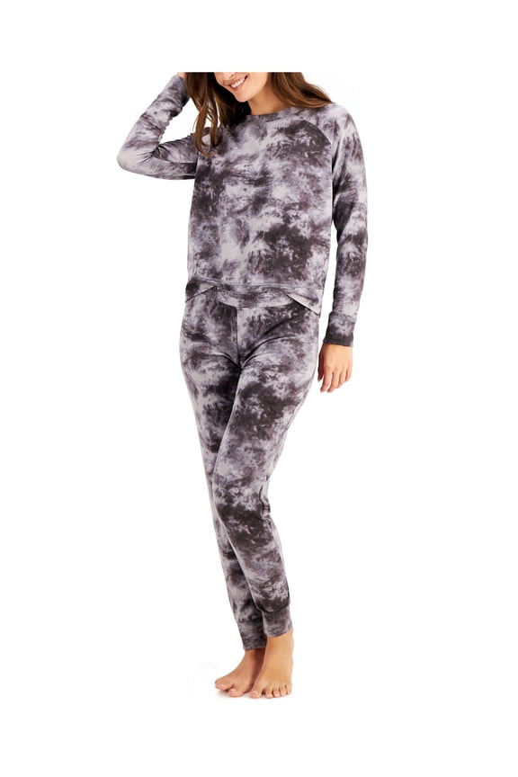 Sets Gray Elastic Band Tie Dye Long Sleeve Crew Neck T-Shirt Cuffed Size XS