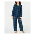 thumbnail image 1 of FAMILY PJs Sets Green Flannel Elastic Band Plaid Long Sleeve V Neck Button Up Straight leg Sleepwear  Size L, 1 of 4