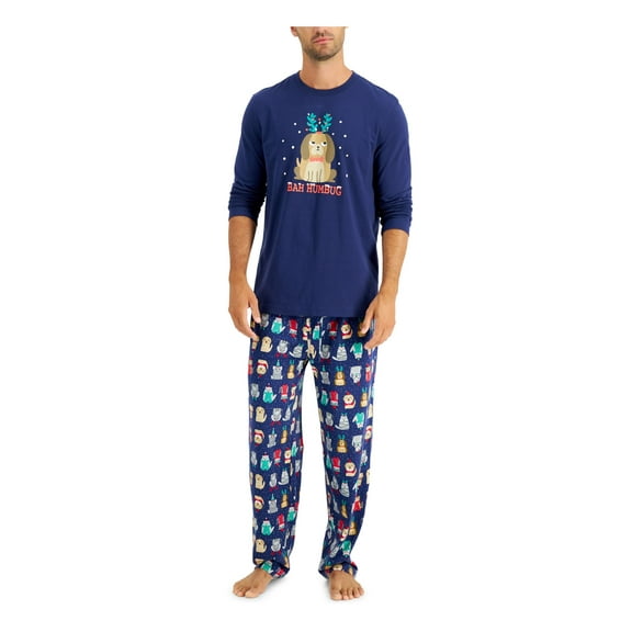 FAMILY PJs Sets Navy Elastic Band Graphic Long Sleeve Crew Neck Straight leg Holiday  Size XL