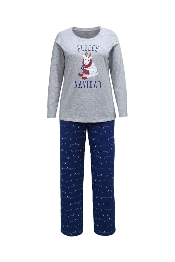 Sets Navy Elastic Band Graphic Long Sleeve Crew Neck T-Shirt Straight leg Holiday Size XS