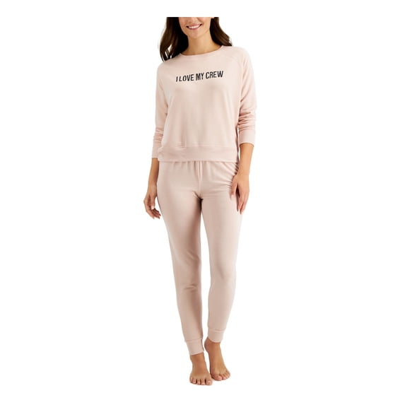 FAMILY PJs Sets Pink Stretch Printed Long Sleeve Crew Neck Lounge Sleepwear Size M