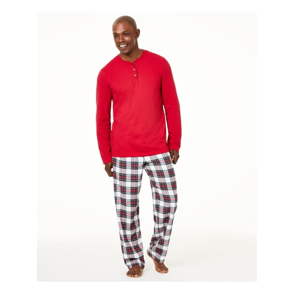 FAMILY PJs Sets Red Flannel Drawstring Solid Long Sleeve Round Neck T-Shirt Straight leg Sleepwear Size M