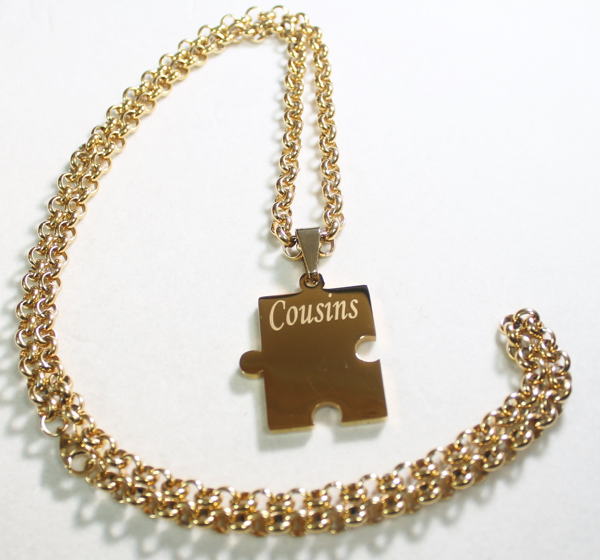 FAMILY PUZZLE PIECE,NAMES, IPG GOLD SOLID STAINLESS STEEL ROLO CHAIN ...