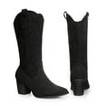 thumbnail image 1 of FAMITION Cowboy Boots for Women Embroidered Western Cowgirl Mid-Calf Booties Chunky Heeled Pointed Toe Shoes with Zippers Black 7, 1 of 5