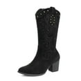 thumbnail image 1 of FAMITION Cowboy Boots for Women Pointed Toe Pull-On Cowgirl Boots Mid Calf Western Embroidered Booties Black 8, 1 of 7