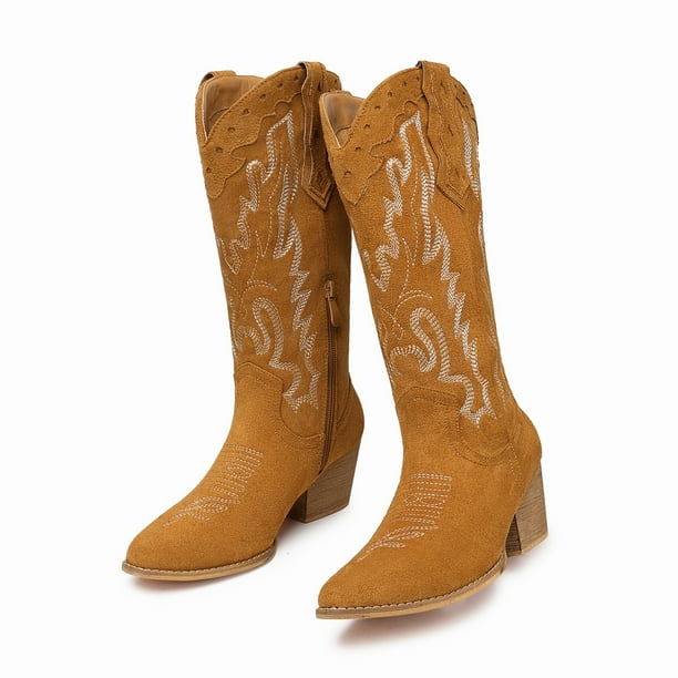 FAMITION Cowboy Boots for Women Wide Calf Western Cowgirl Boots