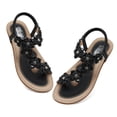 thumbnail image 1 of FAMITION Flats Sandals for Women Summer Bohemian Elastic Ankle Strap Sandals Cute Comfortable Dressy Sandal Beach Shoes Black, 1 of 6