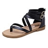 FAMITION Gladiator Flat Sandals for Women Casual Summer Comfortable Strappy Thong Flip Flops Shoes Black 8