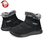 FAMITION Snow Winter Boots for Women Hiking Ankle Boot Womens Non Slip Waterproof Booties Faux Fur Lined Warm Black Shoes for Women Size 6