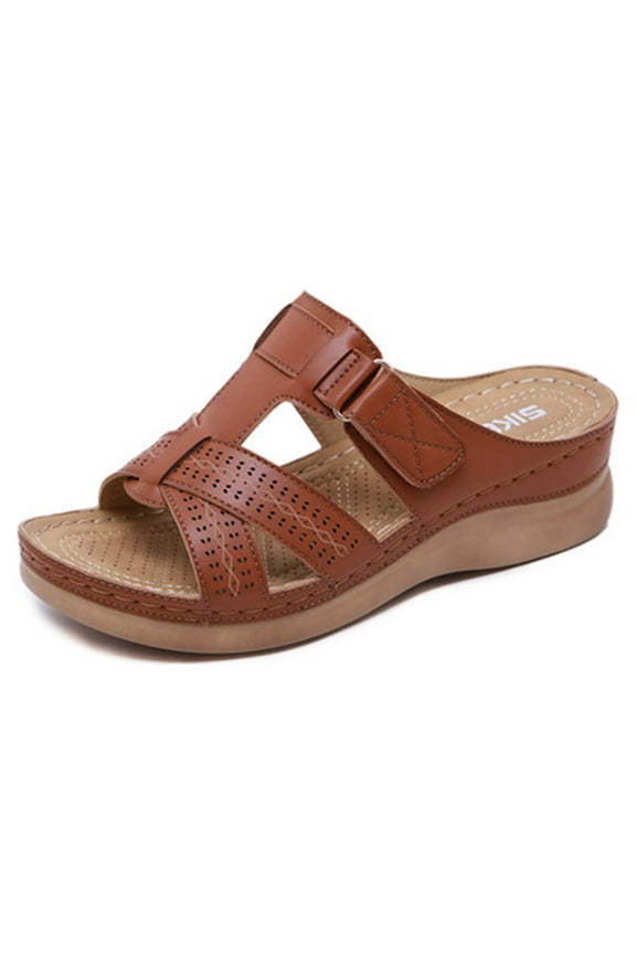 Vintage Wedge Sandals for Women Casual Summer Beach Cute Comfort Open Toe Platform Mules Shoes Brown 8