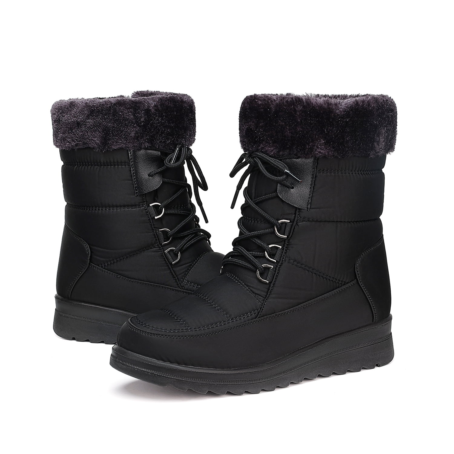 FAMITION Winter Snow Boots for Women Waterproof Warm Faux Fur Lined Ankle Booties Comfortable Slip on Mid Calf Black Boot Winter Outdoor Shoes Black Size 5