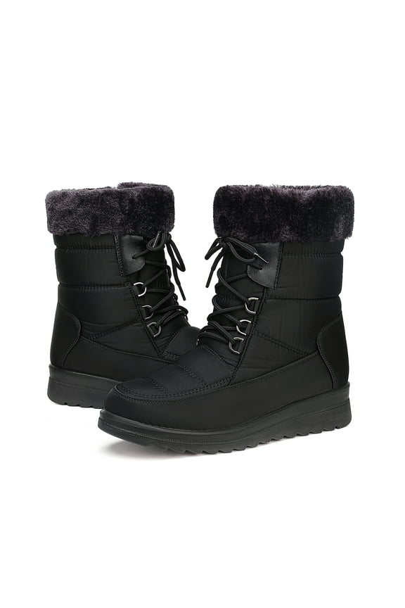 Winter Snow Boots for Women Waterproof Warm Faux Fur Lined Ankle Booties Comfortable Slip on Mid Calf Black Boot Winter Outdoor Shoes Black Size 5