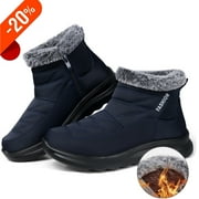 FAMITION Snow Winter Boots for Women Hiking Ankle Boot Womens Non Slip Waterproof Booties Faux Fur Lined Warm Black Shoes for Women Size 6