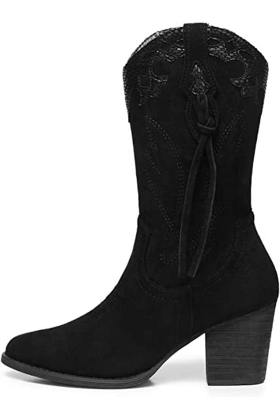 Women Cowboy Boots for Women Western Cowgirl Boots with Chunky Heel Round Toe Boots Mid Calf Boots Embroidered Boots
