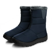 FAMITION SHIBEVER Winter Snow Boots for Women Warm Faux Fur Lined Waterproof Boot Slip On Zipper Mid-Calf Snow Booties Outdoor Walking Winter Shoes Claret