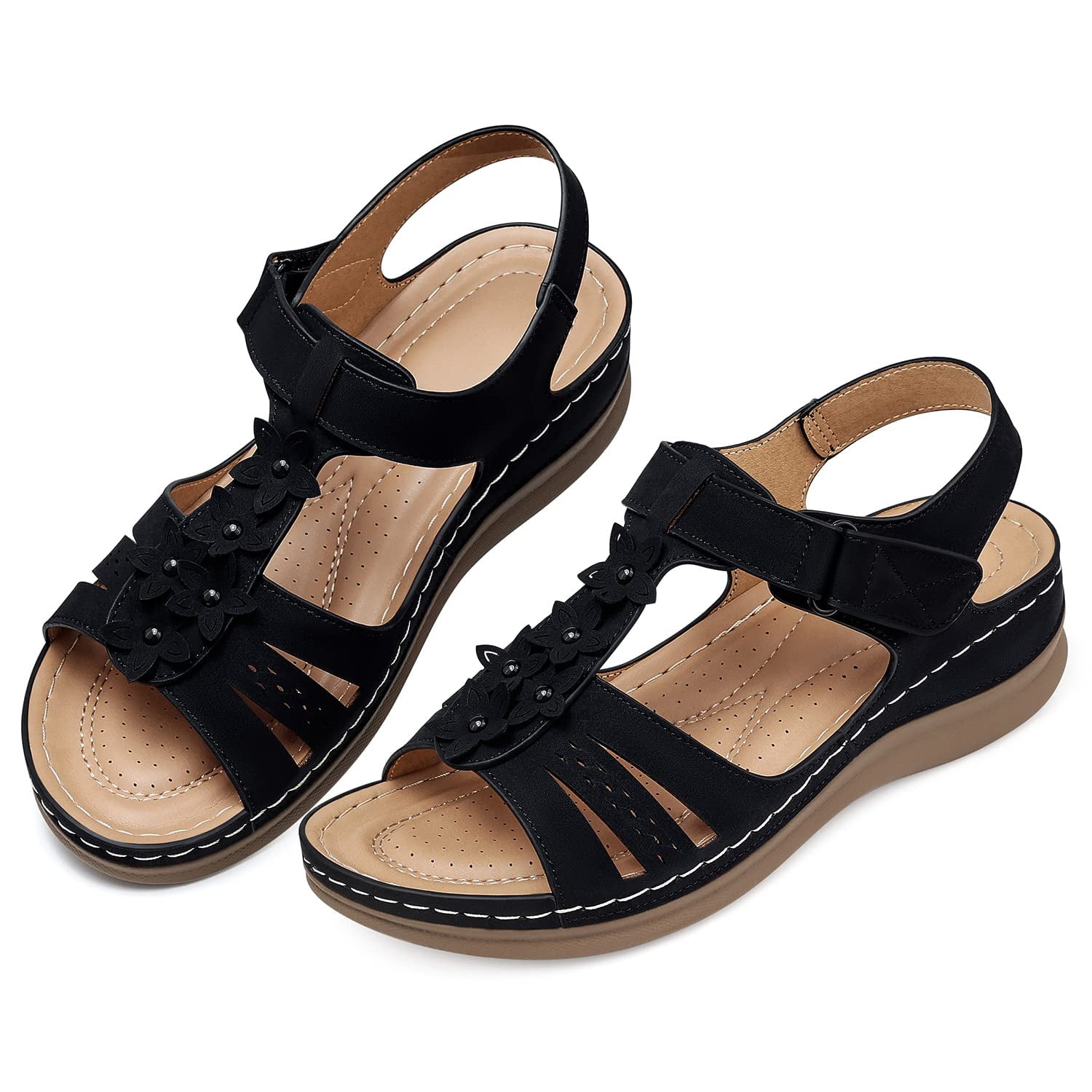 FAMITION Women's Wedge Sandals Summer Ankle Strap Platform Sandal Open ...