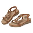 thumbnail image 1 of FAMITION Womens Flats Sandals Bohemia Beaded Open Toe Elastic Ankle Strap Sandals Summer Beach Shoes Sandal Brown, 1 of 2