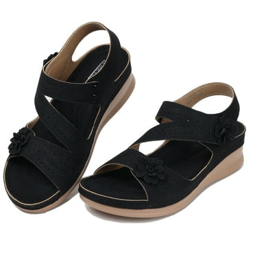 FAMITION Womens Wedge Sandals Open Toe Platform Sandals Comfort Hollow Out Summer Shoes