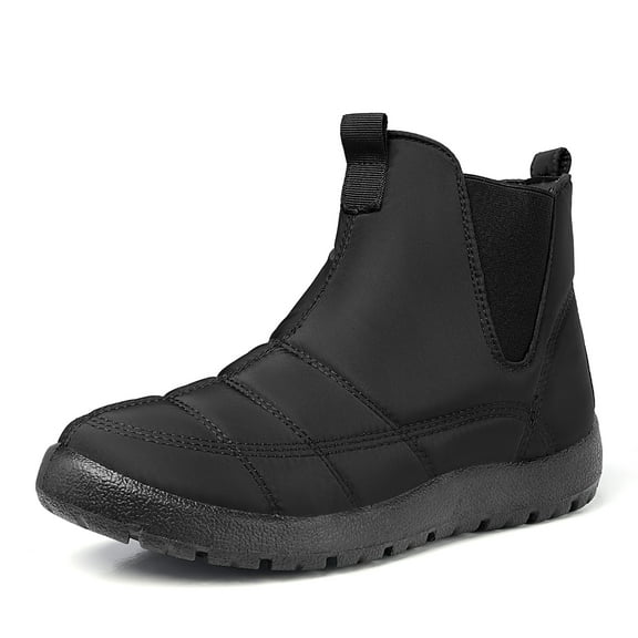 FAMITION Womens Winter Snow Boots Warm Faux fur Lined Ankle Boot Waterproof Slip On Short Booties Comfortable Outdoor Walking Boots Black Size 5