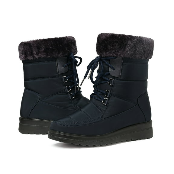 FAMITION Womens Winter Snow Boots Waterproof Mid Calf High Booties Warm Faux Fur Lined Ankle Boot Comfortable Slip On Boots Winter Hiking Shoes Size 5