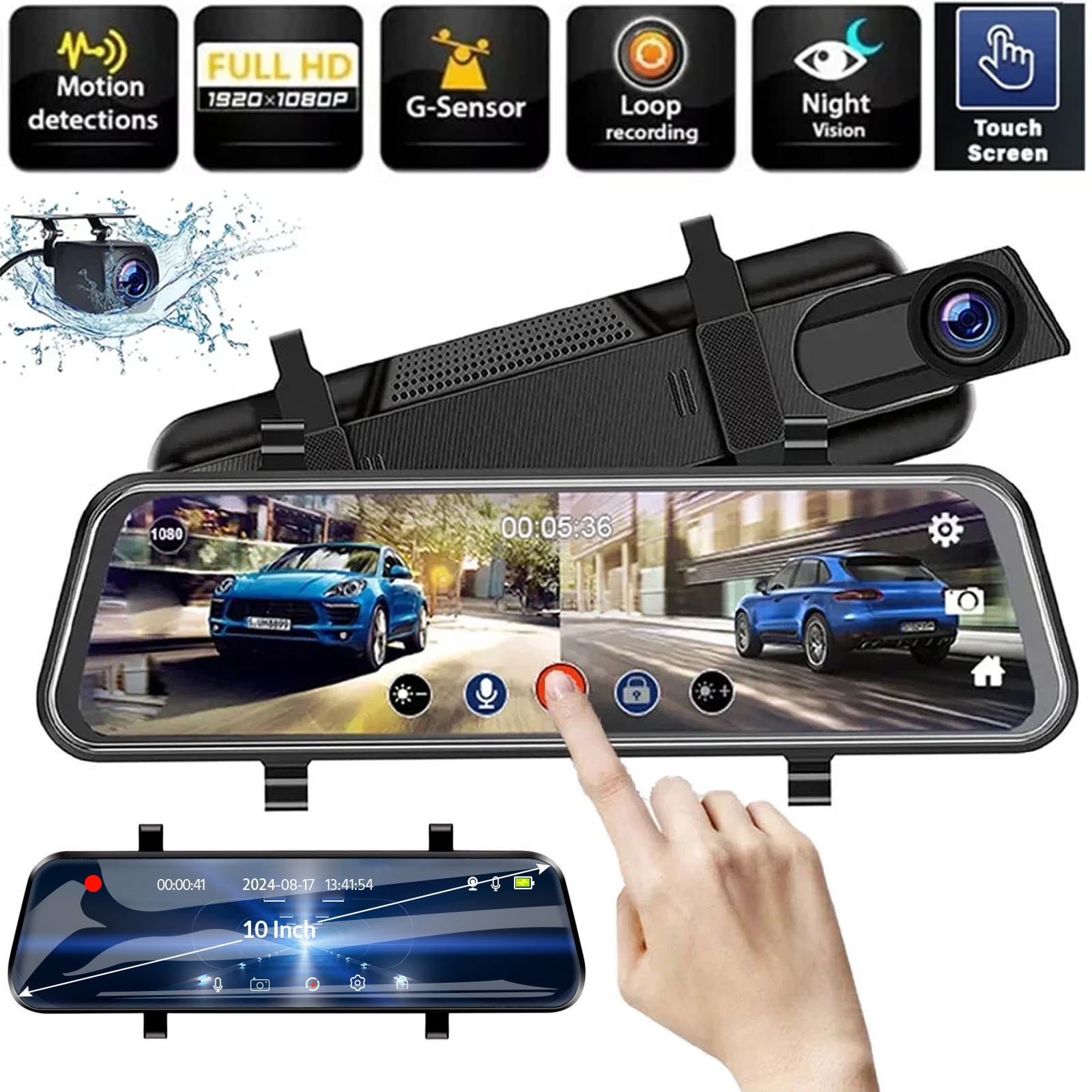 Smart Mirror Dash Cam With Backup Camera - 1080P FHD, 170° Wide Angle, Motion Detection, Rearview Mirror Driving Recorder