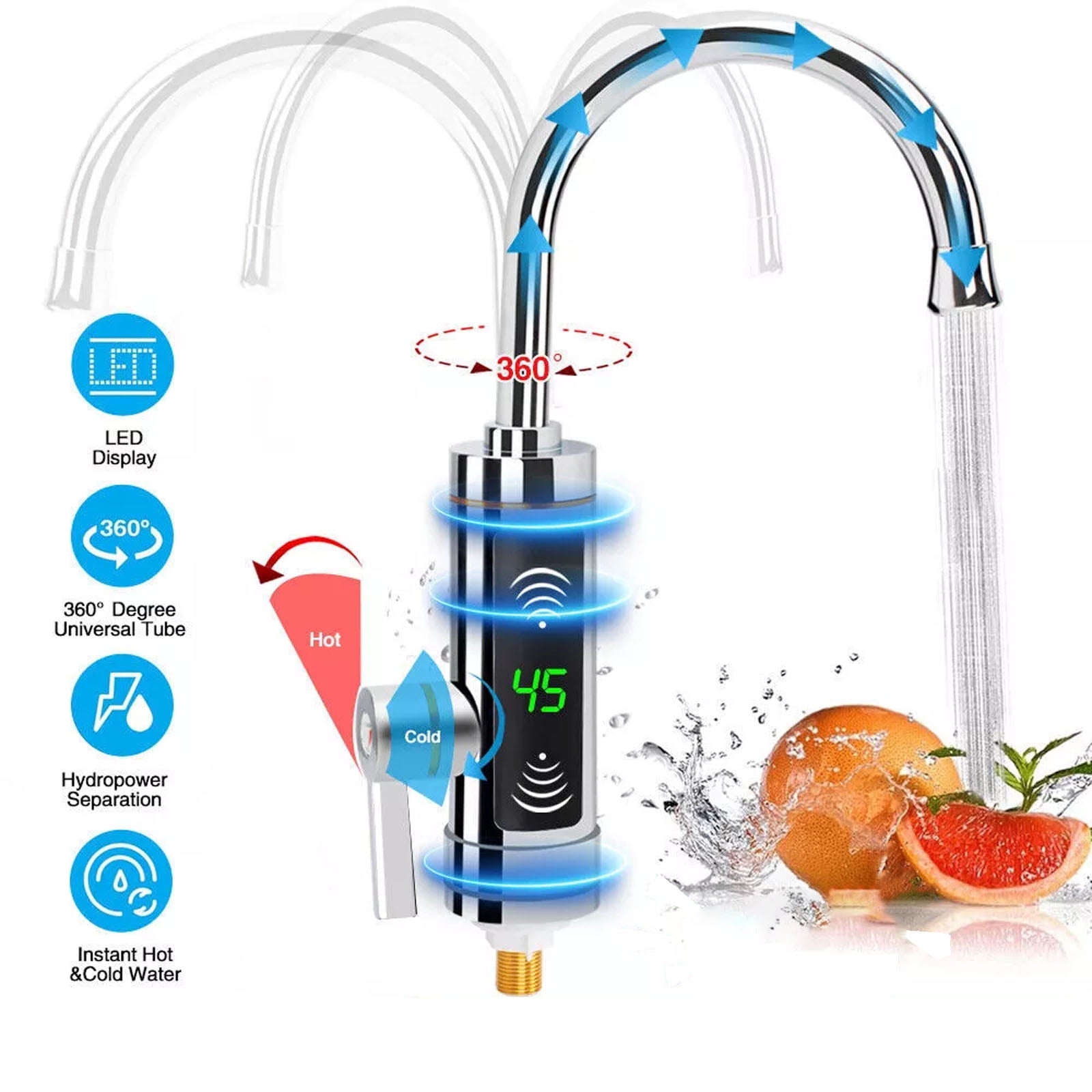 FAMKIT 110V Hot Water Heater Faucet, Instant Tankless Electric Fast Heating Tap Water Faucet with Digital Display, for Kitchen Bathroom Tiolet