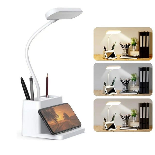 FAMKIT Desk Lamp, USB Charging Port LED Desk Lamp with Pen Holder for