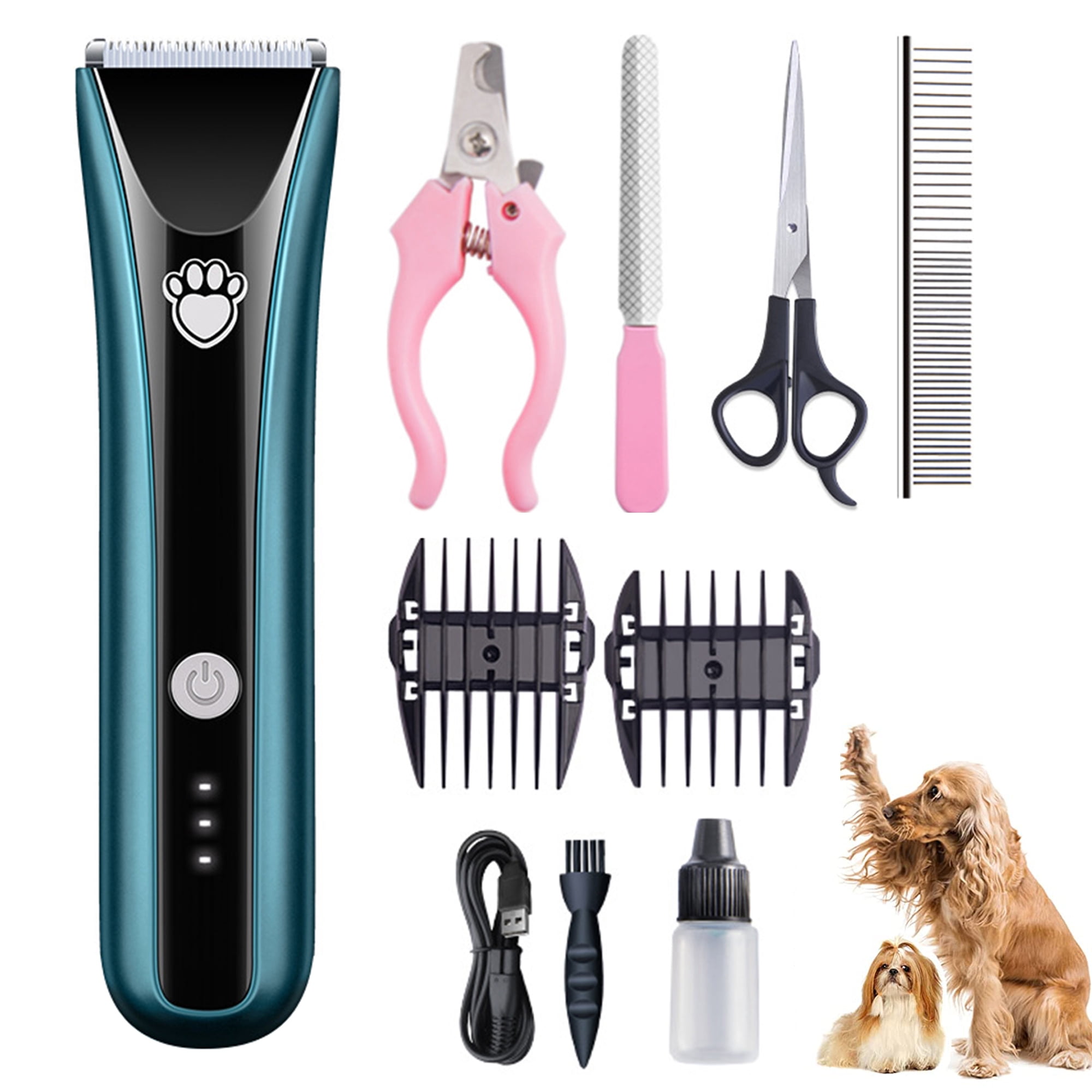 FAMKIT Dog Hair Clippers, USB Rechargeable Cordless Dog Grooming Kit, Electric Pets Hair