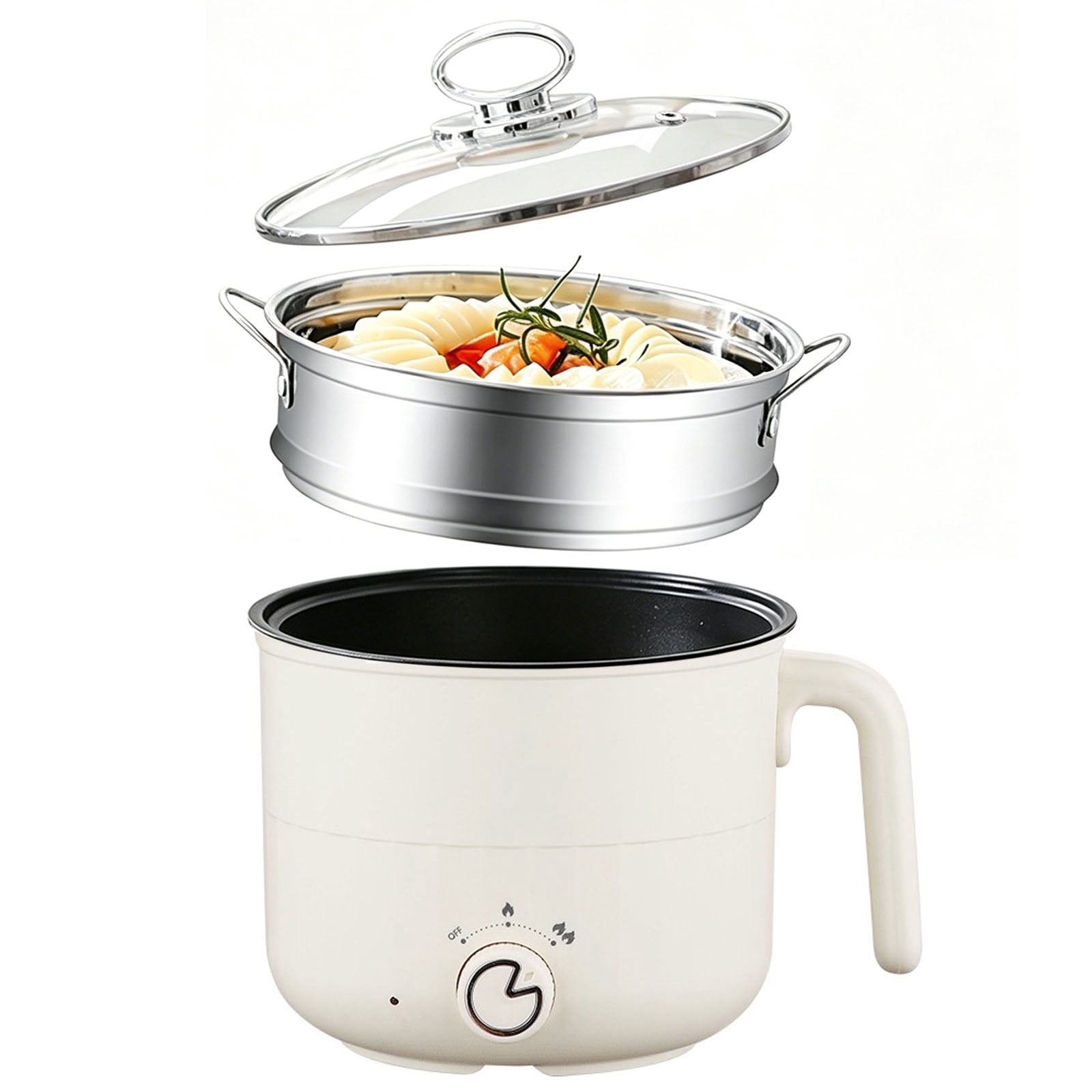 FAMKIT Electric Hot Pot, 1.8L Non-Stick Electric Cooker Steamer, Multifunction Rapid Mini Cooker Dual Power Control Adjustable Temperature, for Rice, Egg, Noodle, Oatmeal, Soup, Boil